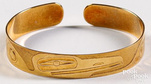 Gerry Marks Haida Indian gold raven cuff bracelet