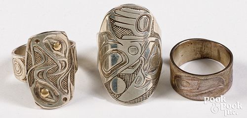Three Haida Indian silver rings