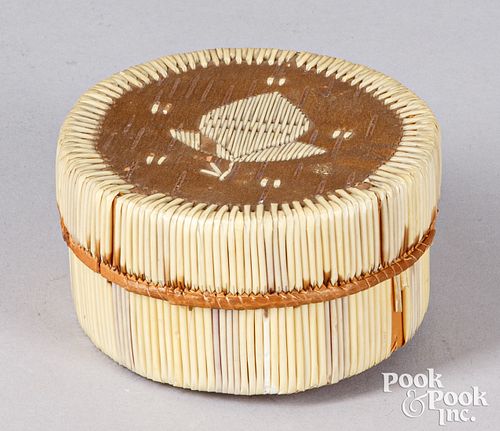 Indian porcupine quill birch bark basket