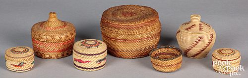 Seven  Pacific Northwest Coast Indian baskets