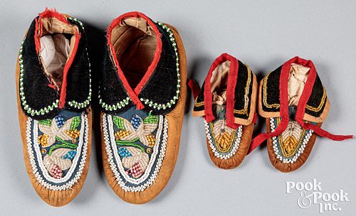 Two pair of Iroquois Indian beaded moccasins