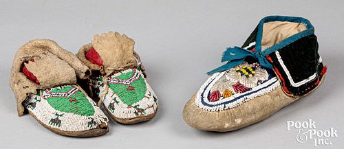 Pair of Ute Indian child's beaded moccasins