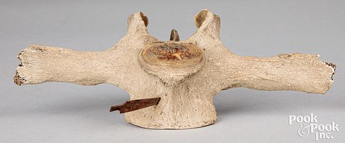 Bison vertebrae bone with iron point