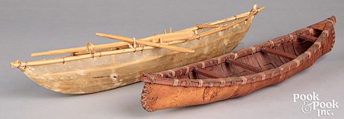 Two Native American Indian canoe models