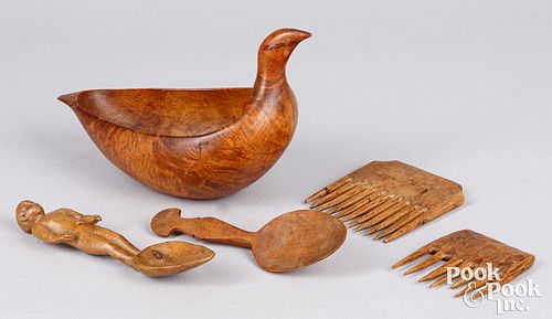 Group of Native American Indian carved wood items