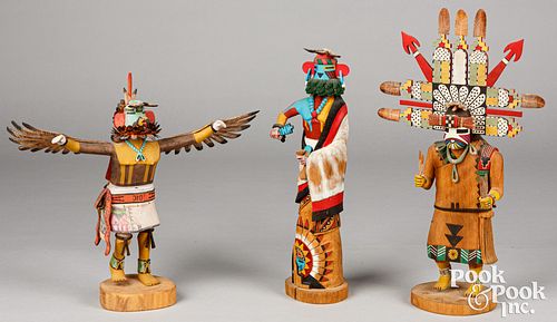 Three Hopi Indian carved kachina figures