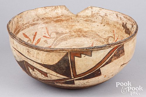 Zuni Pueblo Indian polychrome pottery dough bowl