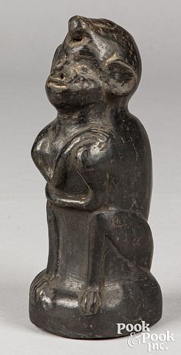 Terra cotta blackware monkey effigy bottle