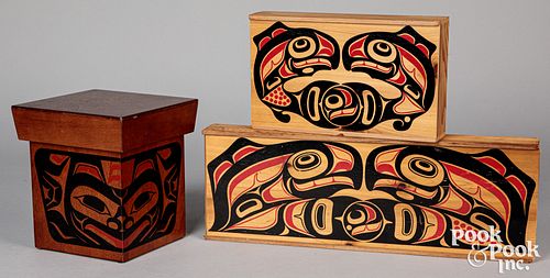 Three Pacific Northwest Coast Indian wood boxes