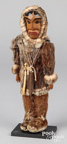 Alaskan Inuit wood doll in seal skin