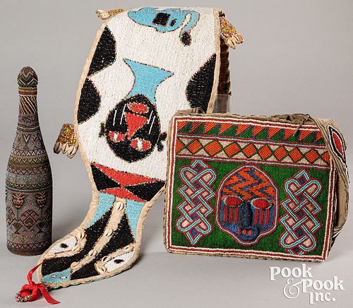 Three African beaded items