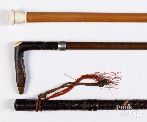 Three walking sticks/canes, ca. 1900