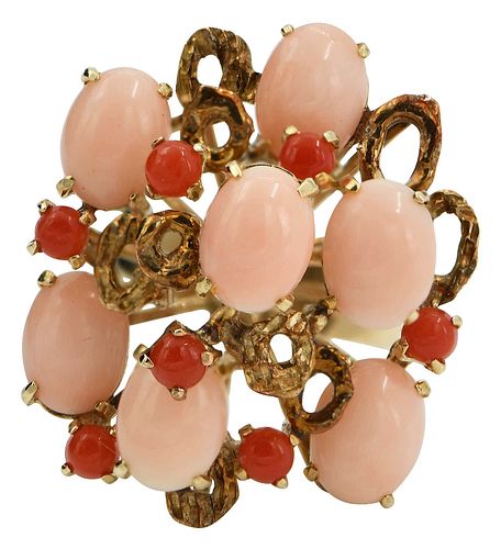 Vintage 14kt. Coral and Carnelian Ring