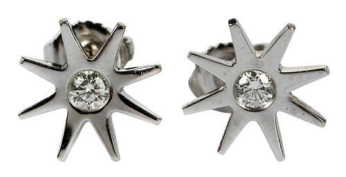 A La Pagode Platinum Diamond Star Earrings