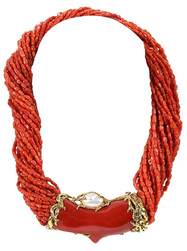 Arthur King Coral Necklace with Baroque Pearl