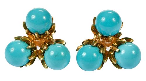 A La Pagode 18kt. Turquoise Cluster Earrings