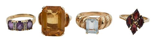 Four 14kt. Yellow Gold Gemstone Rings