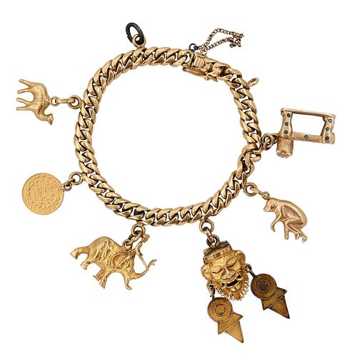 Charm Bracelet with Elephant, Camel, Monkey, and Coin