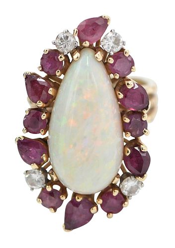 Opal, Ruby, Diamond Ring