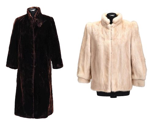 Two Mink Fur Coats, Brown and White