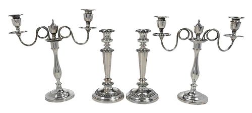 Pair of Old Sheffield Plate Candelabra and Candlesticks