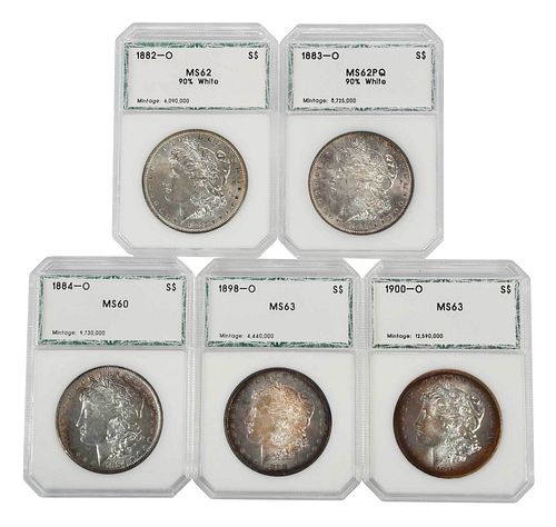 Five PCI Graded New Orleans Mint Morgan Dollars