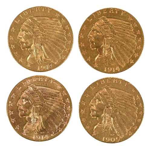 Four Indian Head Gold $2-1/2 Coins