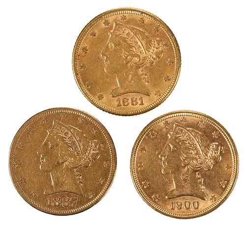 Three Liberty Head Gold $5 Coins