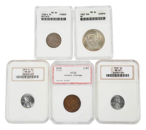 Group of Five Assorted Graded Coins