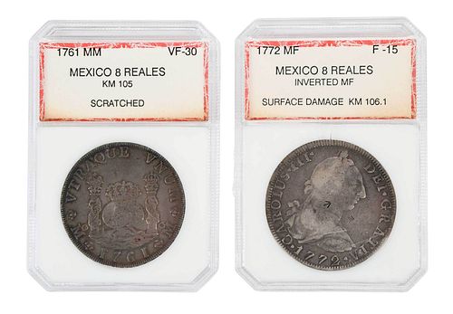 Two Silver Mexican Eight Reales Coins 
