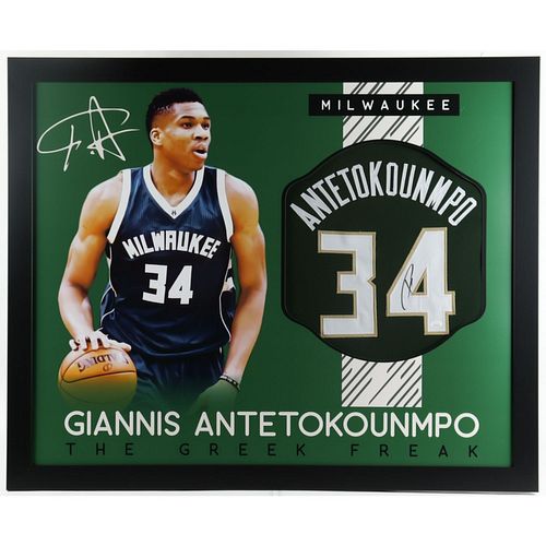 Giannis Antetokounmpo Signed 35x43 Custom Framed Jersey (JSA COA)