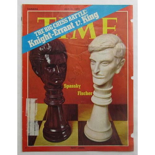 Bobby Fischer Signed Time Magazine Cut Cover 7/31/72 (JSA LOA)
