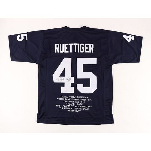 Rudy Ruettiger Signed Career Highlight Stat Jersey (JSA COA)