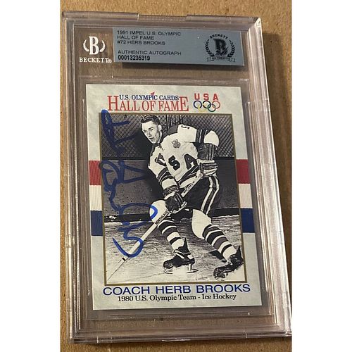 HERB BROOKS 1980 USA MIRACLE ON ICE SIGNED 1991 IMPEL (BAS AUTHENTICATED)