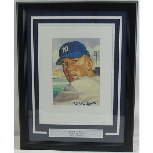 Mickey Mantle Signed Framed 12x16 1953 Topps Artwork Lithograph (JSA LOA)
