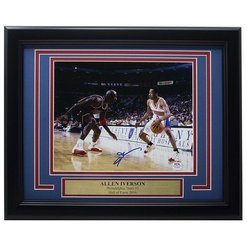 Allen Iverson Signed Framed 8x10 Philadelphia 76ers Photo Vs Jordan (PSA COA)
