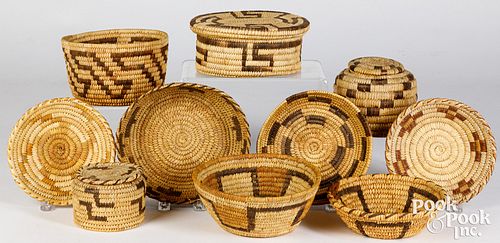 Ten Papago Indian coiled baskets