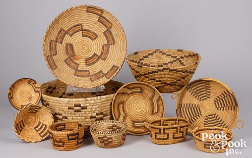 Eleven Papago Indian coiled baskets