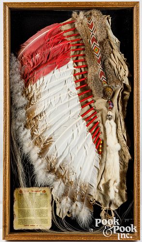 Framed Native American Indian war bonnet headdress