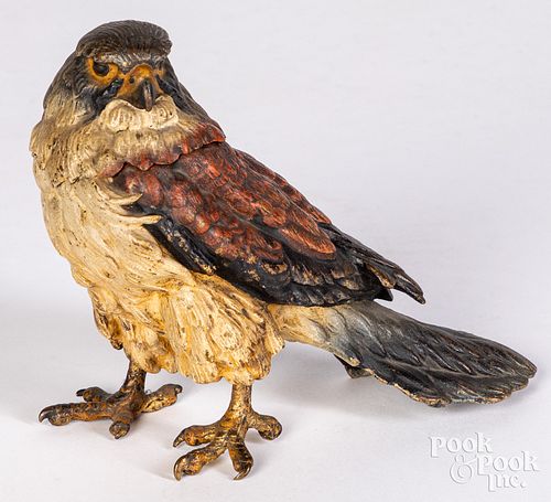 Cold painted bronze falcon inkwell