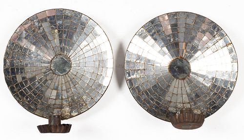 AMERICAN SHEET-IRON / TIN AND MIRROR PAIR OF CANDLE WALL SCONCES,