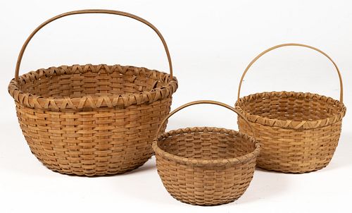 PAGE / ROCKINGHAM CO., SHENANDOAH VALLEY OF VIRGINIA STAVE-TYPE WOVEN-SPLINT BASKETS, LOT OF THREE