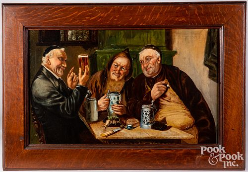 German oil on canvas tavern scene