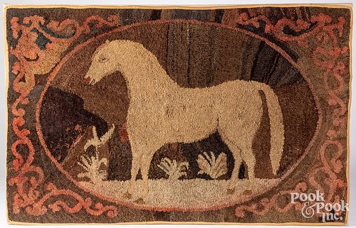 American hooked rug of a horse