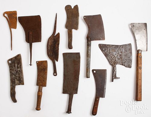Eleven primitive food choppers and cleavers.