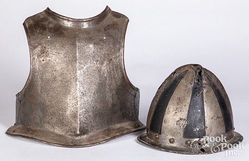 European cabasset iron helmet and a breastplate