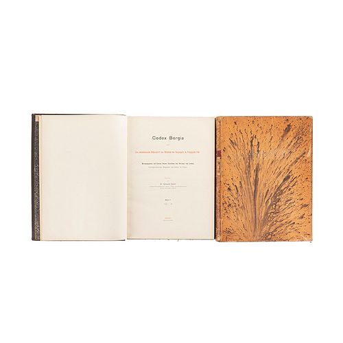 Seler, Georg Eduard. Codex Borgia. Eine Altmexikanische Bilderschrift der Bibliothek der Congregatio, 1904-09... Tomos I-III. Piezas: 2