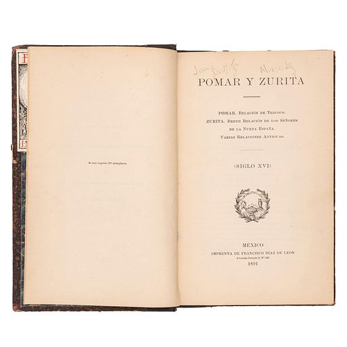 García Icazbalceta, Joaquín. Nueva Colección de Documentos para la Historia de México: Pomar-Zurita -Relaciones Antiguas. México, 1891.