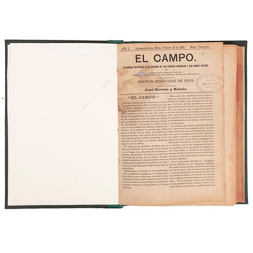 Díaz de León, Jesús. El Campo. Periódico destinado a la difusión de las Ciencias Agrícolas y sus ramos anexos. Aguascalientes: 1895-96