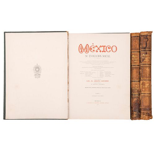 Sierra, Justo. México, su Evolución Social. Inventario Monumental... México, 1900-02. Tomos I-II en 3 vols. Ilustrados. Piezas: 3.